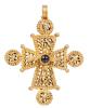 Magnificent Byzantine High Karat Yellow Gold Cross Pendant Boasting Lovely Filigree Work.