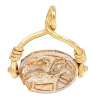 Ladies High Karat Yellow Gold and Scarab Pendant, Late Egyptian Period