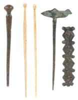 Collection of Four (4) Ancient Roman Hairpins and One Bronze Pin in Foliate Design 2nd-4th A.D.
