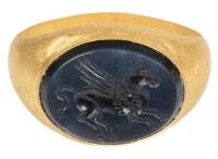 Men's High Karat Yellow Gold Greek Ring with an Outstanding Intaglio of Pegasus