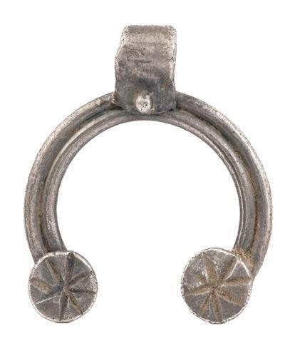 Fine Silver Lunula with Groove, Inverted Crescent and Etched Round Tips.