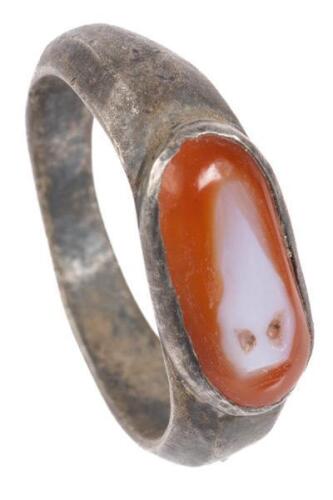 Unusual Byzantine Silver Ring with a Carved Carnelian Stone of a Bird's Head