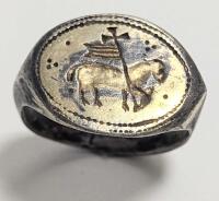 Silver and Gilt Gold Symbol from the 12th-14th Century of a Processional Cross, Colors and Horse.