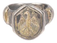 Silver Byzantine Ring of a Phoenix-Like Bird with Traces of Gilt Gold on Shanks and Seal.