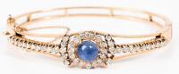 Ladies 14K Yellow Gold, Diamond and Beautiful Sapphire Cabochon Hinged Bracelet