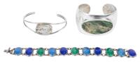Group of 3 Silver Bracelets &acirc;&euro;&ldquo; Including Marcos (Mexico) Cuff, Dendritic Agate Cuff, and Siam Niello Panel Bracelet