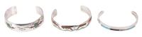Three Native American Sterling Silver Inlay Cuff Bracelets 2 x 2.5"