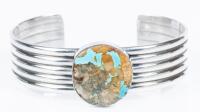 P. Sanchez Navajo Sterling Silver Cuff Bracelet with Boulder Turquoise