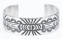 Navajo Stamped Sterling Silver Cuff Bracelet by Lon Willie