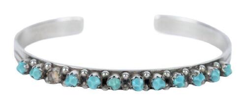 L.J. Lonasee Zuni Sterling Silver and Turquoise Petit Point Cuff Bracelet