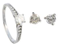 Petite Ladies 14K White Gold Diamond Solitaire and Matching Stud Earrings