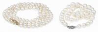 Pair of Ladies, Classic, Single Strand of Creamy White to White Pearls. One is 15" in Length, the Second is 30" in Length.