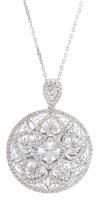 Ladies 14K White Gold and Diamond Art Deco Style Medallion Pendant on a 14K White Gold Chain