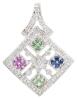 Ladies Colorful 10K White Gold Pendant with Diamonds and Blue, Green an Pink Sapphires.
