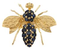 Ladies Beautiful 14K Yellow Gold and Sapphire Bumble Bee Pin Superb Design and Craftsmanship with Charm to Spare