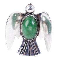 Mexican Sterling Silver Dove Pin with Green Turquoise Cabochon