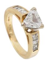 Ladies 2 Carat, Trillion Cut Engagement Ring in 14K Yellow Gold Bringing Significant Sparkle