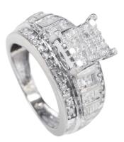 Contemporary 14K White Gold Wedding Ring with Engagement Band Flawless Integrated into a Single Ring