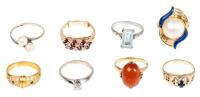 8 Ladies Rings, 2 in 18K Yellow Gold, 6 in 14K Yellow Or White Gold, All Having Precious Or Semi-Precious Stones