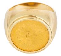 Ladies or Men's 14K Yellow Gold Ring with a 1914 $2.5 Near Pristine Indian Head Gold Coin.