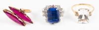 Two Colorful Ladies Rings and One Near Colorless all Set in 14K Gold