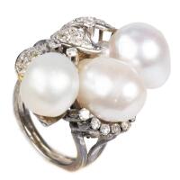 Ladies 14K White Gold, Pearl and Diamond Ring