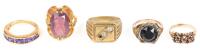 WITHDRAWN - Five Festival Sale Rings: Men's is 10K, Those for the Lady One is 10K Gold with Tiny Rubies, the others Gold Filled or Plated