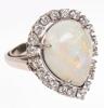 Ladies Beautiful Diamond and Pear Shaped Opal Cabochon Surrounded by White Diamonds in 14K White Gold. Opal Has Exceptional Fire - 2