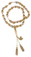 Beautiful Set of 18K White and Yellow Gold Prayer or Worry Beads. 33 Beads Total with 750 Marked on Stem. Tassels are also 18K