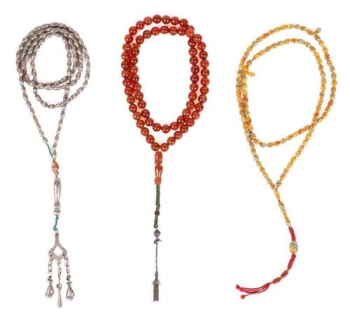 Three Completely Different Prayer or Worry Beads. One Japamala or Buddhist Beads the Other Carnelian