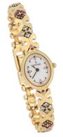 Ladies Beautiful 18K Yellow Gold Watch and Band with Diamonds and Rubies. Automatic Winding by Titan Watches, Tanishq