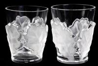 Nine (9) Lalique Crystal Chene Oak Leaf Large Double Old Fashioned Glasses. Brilliant Design, Practical, Perfect Weight Ca. 1950