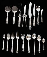 128 Piece International Sterling Silver, Royal Danish Pattern plus 7 Sterling Silver Serving Pieces by Georg Jensen