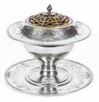J.S. Company Sterling Silver Champagne Bucket, Round Matching Tray with Reticulated Brass Frog for Use with Flowers