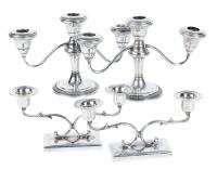 Two Different Pair of Short Sterling Silver Candlesticks. Triple and Double Both Pair in Pre-Owned Condition