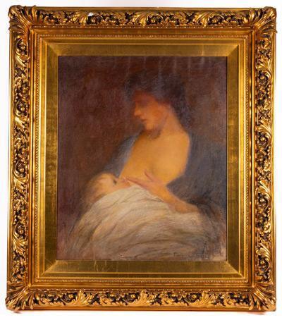 Freer, Frederick Warren. "Nursing Mother" (Original Oil on Canvas)