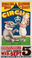Ringling Bros and Barnum & Bailey Combined Circus: Spectacular Vintage Original 1920s Circus Poster with Santa Barbara, CA Tag!