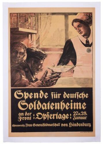 Very Rare German WWI Propaganda Poster. Donations for Soldier's Homes for Displaced Soldiers and Veterans