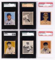 Leo Durocher, Johnny Sain, Sid Gordon, Early Wynn, Cliff Fannin, and Mark Christman. Six (6) Bowan Baseball Cards