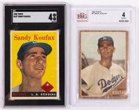 Sandy Koufax: 1958 Topps #187 PSA Grade 4 PLUS 1962 Topps #5 Beckett Grade 4