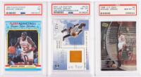 Michael Jordan: Three Popular Sports Cards: 2001 UD Ovation UNC Champ, Floor #MJF2 Grade 8, 1988 Fleer Sticker #7 grade 7 & 1998
