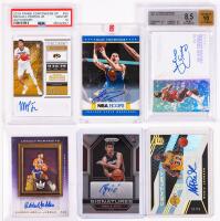 Six (6) Signed Cards: Magic Johnson, Nikola Jovic, Julius Irving, Michael Porter Jr., Klay Thompson and Kareem Abdul Jabbar