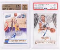 Stephen Curry: Two Autographed Sports Cards Graded. 2016 Panini Father's Day #13 Beckett Graded 9.5 and Excalibur #10 PSA Graded