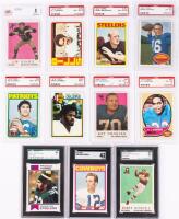 Eleven Football Cards Graded from the 1950s -1970s Terry Bradshaw, Frank Gifford, Bobby Mitchell, Jim Plunkett, Jim Ringo, Roger
