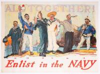 ALL TOGETHER ENLIST IN THE NAVY, WWI US Navy Recruiting Propaganda Poster