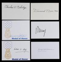 5 Signed Index Cards from Heroic WWII Medal of Honor Recipients Including Doss, Inouye, and Baker