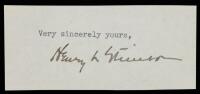 Cut Signature by Henry L. Stimson, WWII Secretary of War and Key U.S. Statesman