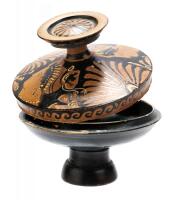 Greek Apulian Pottery, South Italian Red-Figure Lekanis 350-320 B.C.