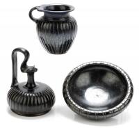 Collection of Three (3) Choice Examples of Etruscan Bucchero Ware Pottery