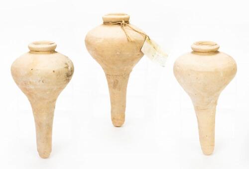 Three Roman or Moorish Small Tailed Amphorae, Fired Terracotta. 2nd-15th Century A.D.